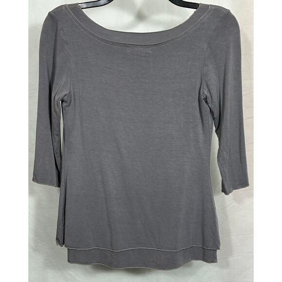 Stewart+Brown Gray Hemp Blend Layered 3/4 Sleeve Top Women’s Small USA - Picture 5 of 7